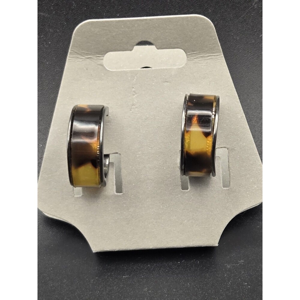 Hoop Earrings Acrylic Brown/Yellow Animal Print Look